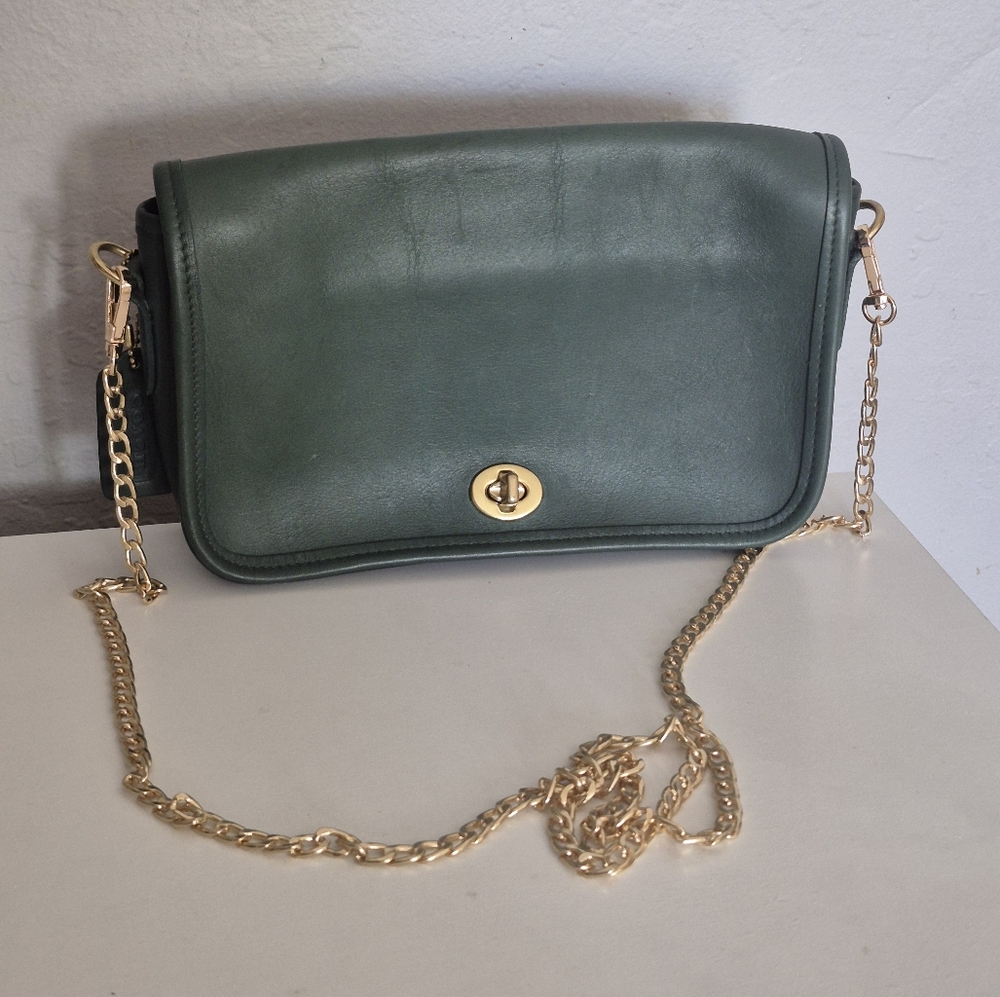 Vintage Coach Green Leather Shoulder Bag